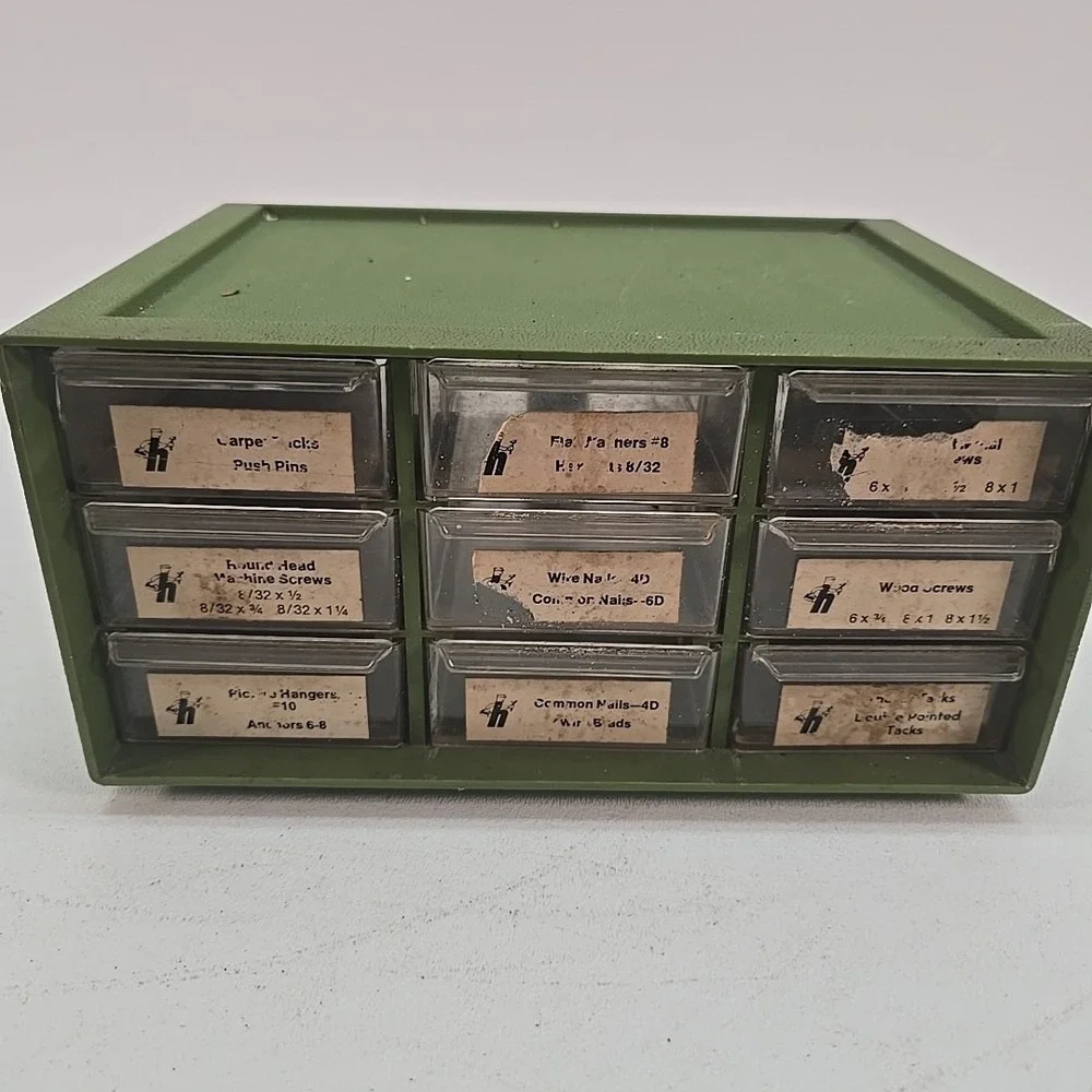 Vintage 9‎ Drawer Green Storage Parts Bin Organizer